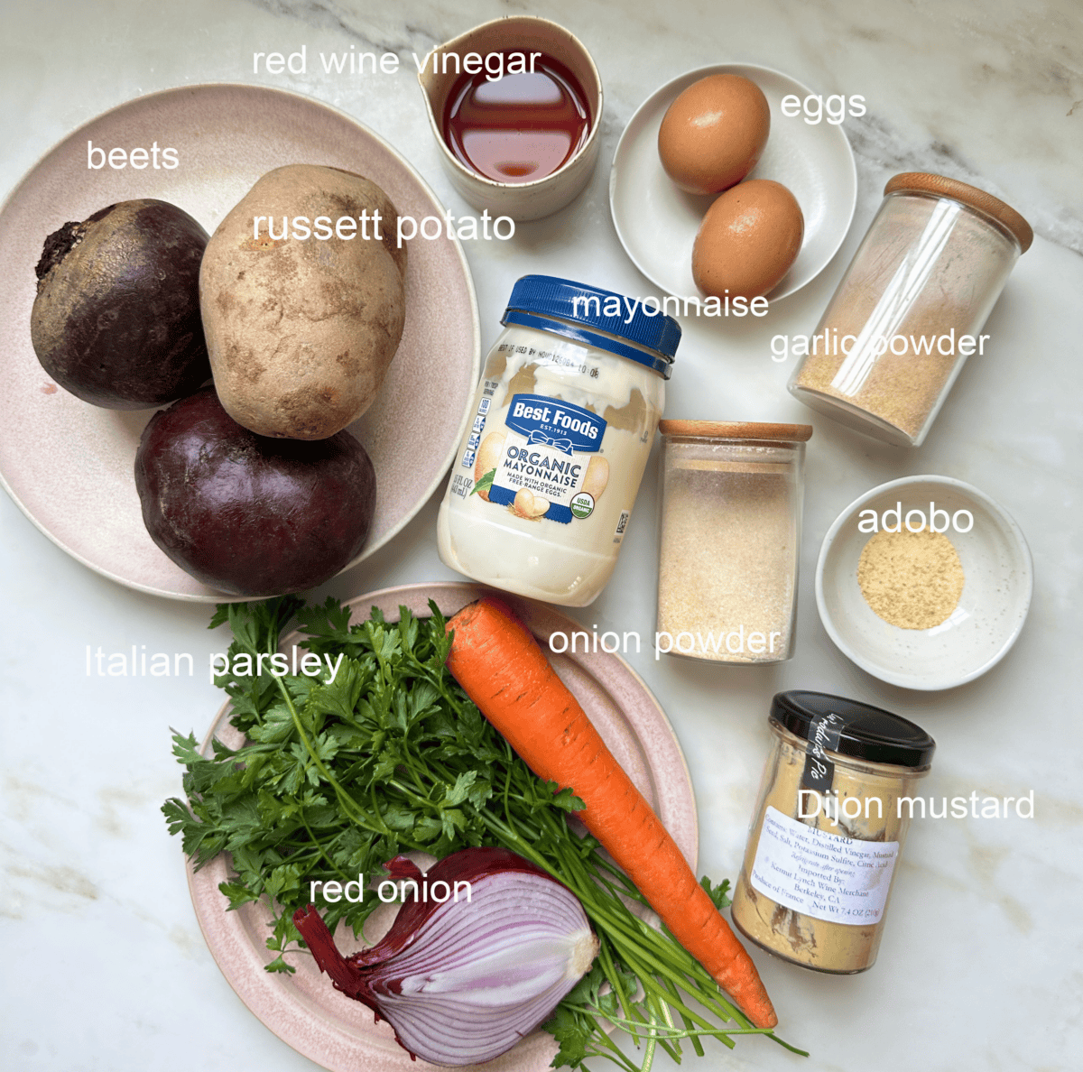 Haitian Potato Salad ingredients.