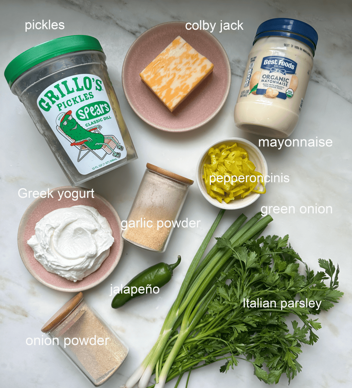 Pickle Dip ingredients.