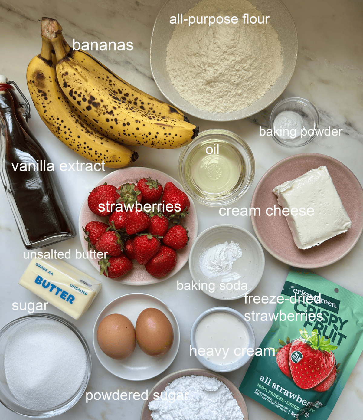 Strawberry Banana Bread ingredients.