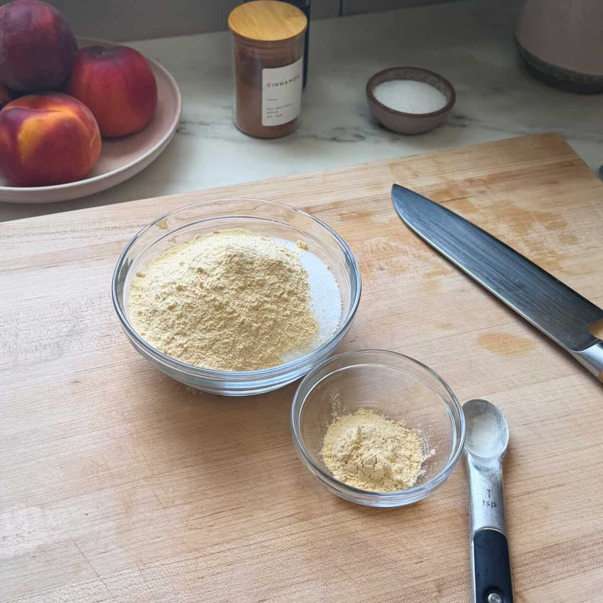 Peach powder sugar and reserved peach powder.