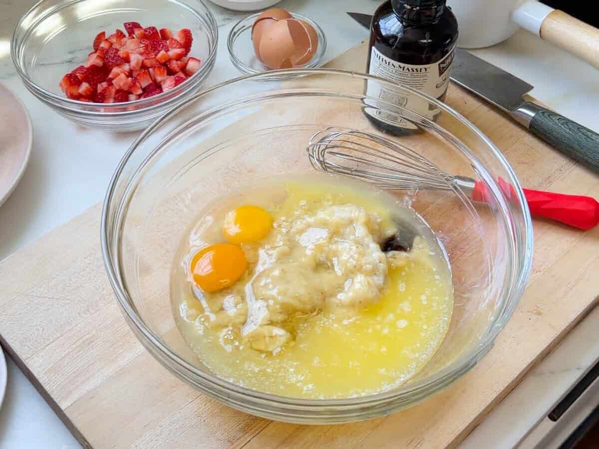 Wet ingredients in a bowl.