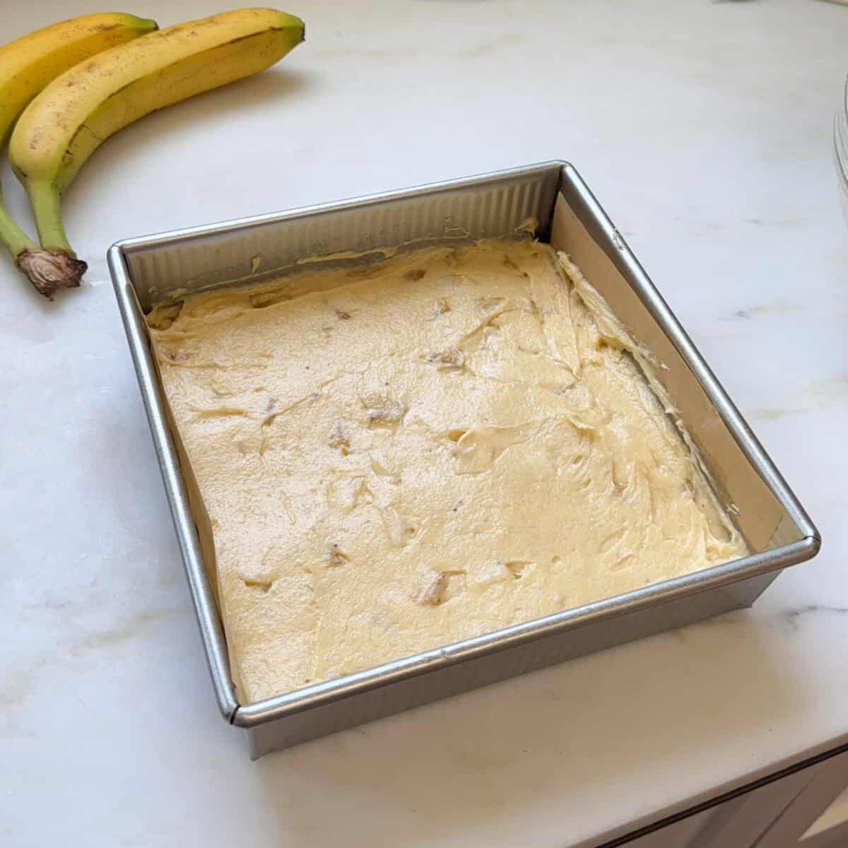 Banana Pudding Brownie batter in baking pan.