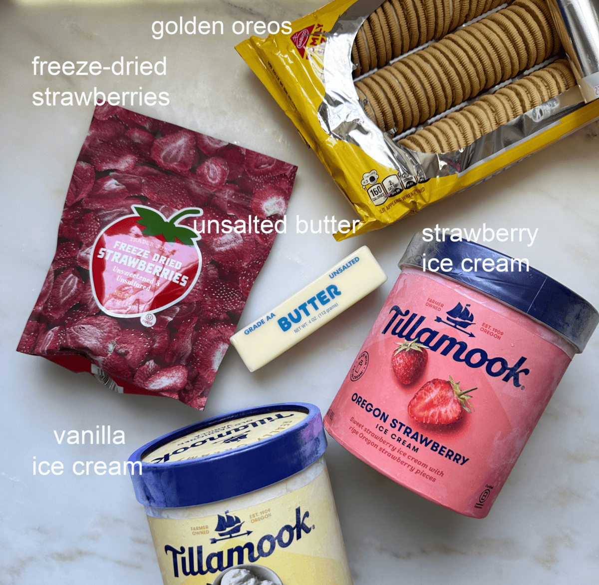 Strawberry Shortcake Ice Cream Bars ingredients.