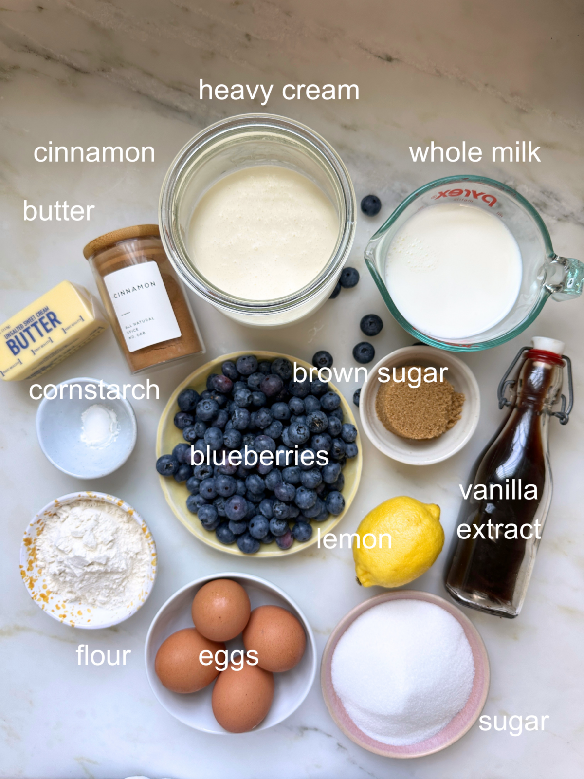 Blueberry Cobbler Ice Cream ingredients.