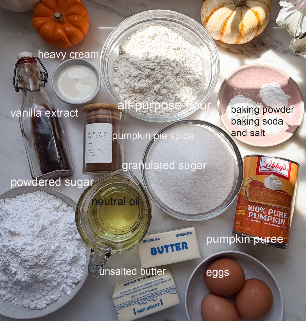 Pumpkin cake ingredients.