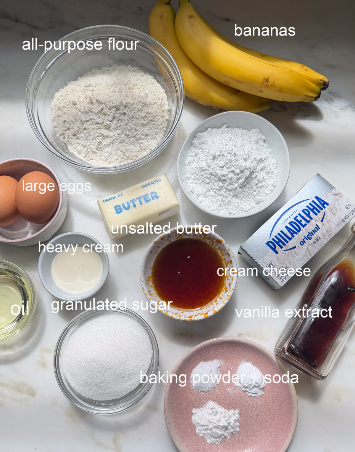 Salted maple banana bread ingredients.